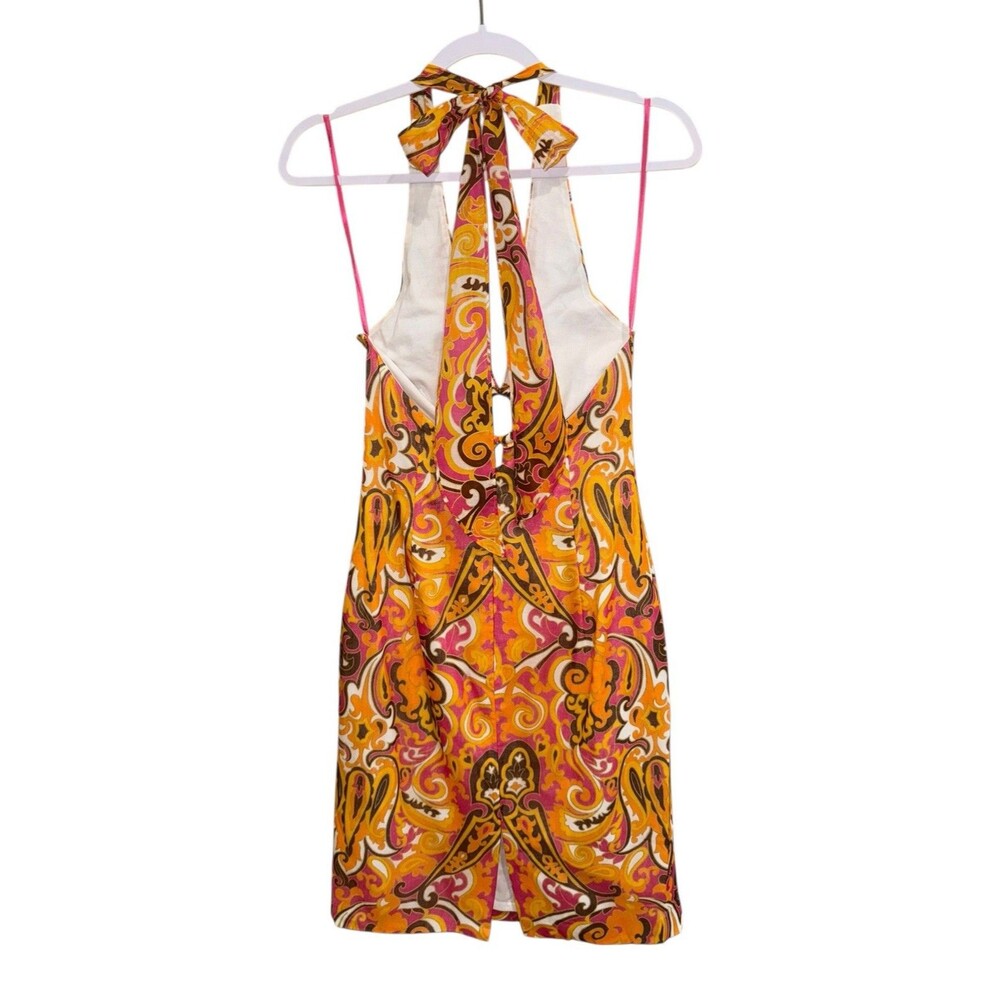 NWT An Original Milly Of New York Orange Pink Paisley Halter Dress Size 2 $375 - Picture 5 of 16